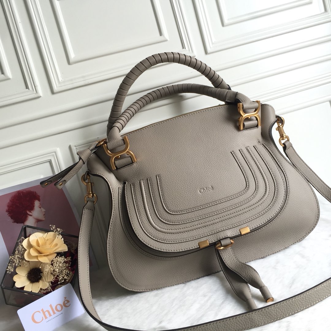 Chloe Large Marcie Bag In Cashmere Grey Grained Leather